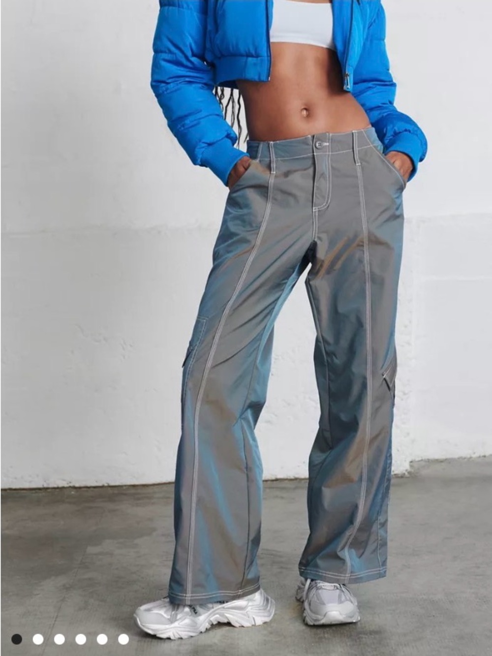 Urban Outfitters Grey Tech Nylon Low-Rise Cargo Pants • White Stitching  Size-XS